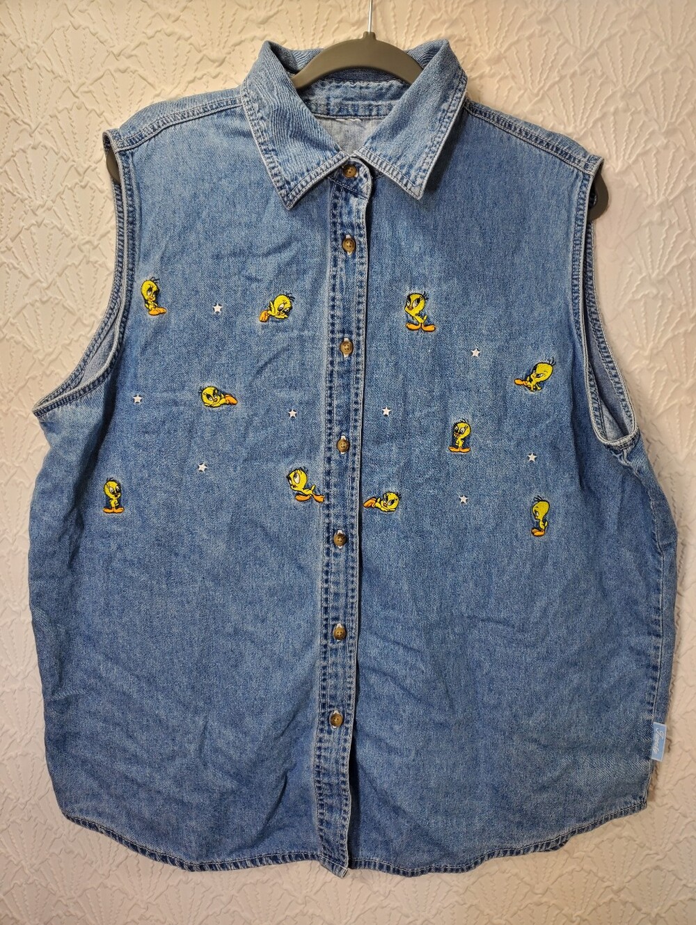 Tweety Bird Embroidered Denim Tank Top